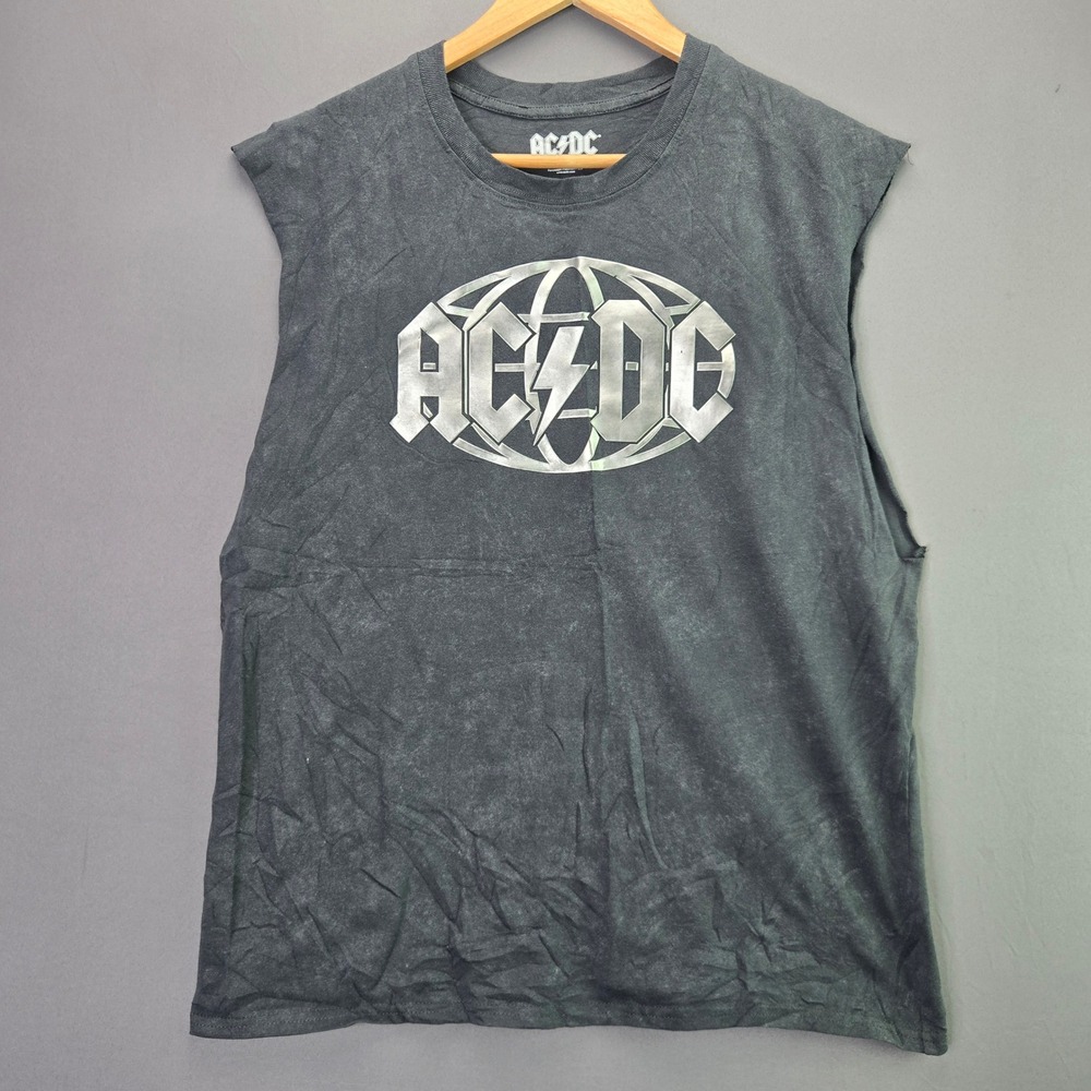 AC/DC Muscle Tank Shirt Back In Black Palladium Graphic Size M Gray Sleeveless